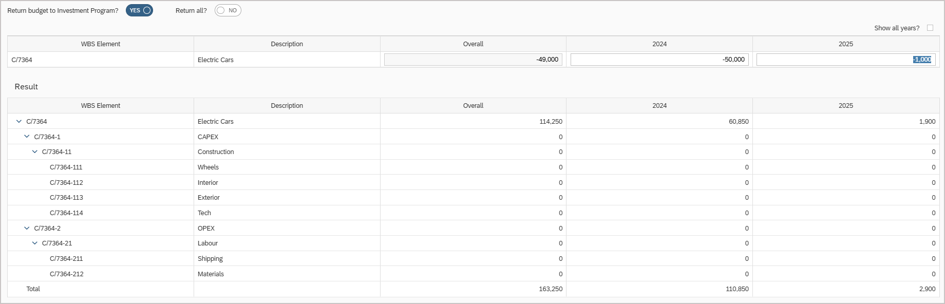 Transfer Details - SAP Project Budget Transfer