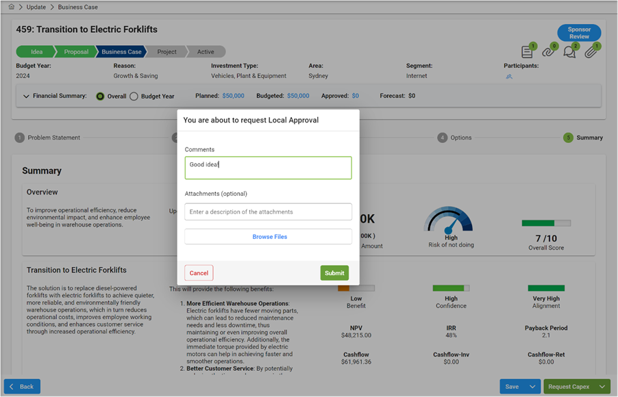 Project Selection with AI in CapEx Management